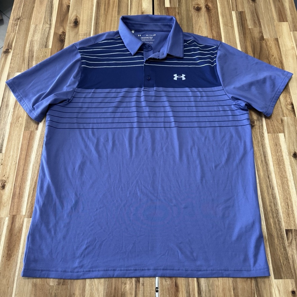 Under Armour Playoff Polo Shirt Mens XL Blue Striped Golf Performance Loose